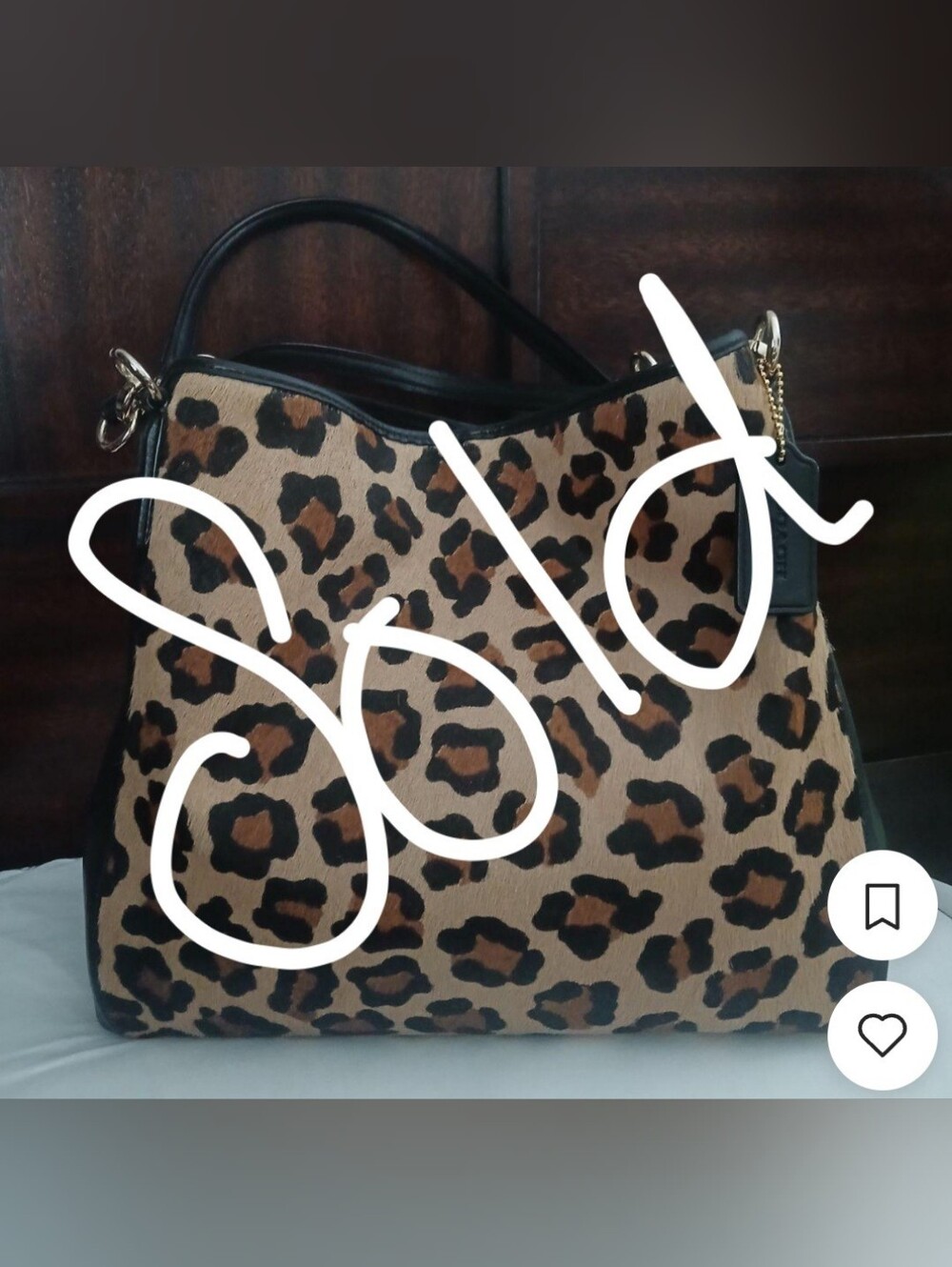Coach Leopard-Print Shoulder Bag with Black Trim